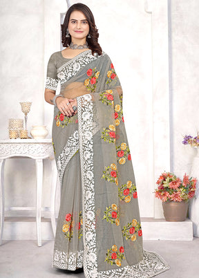 Grey Organza Saree With Blouse Piece