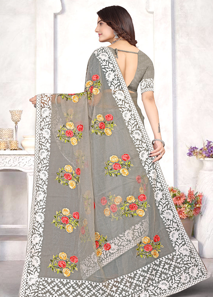 Grey Organza Saree With Blouse Piece