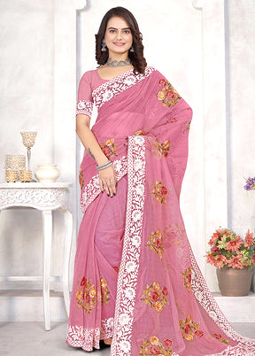 Pink Organza Saree With Blouse Piece