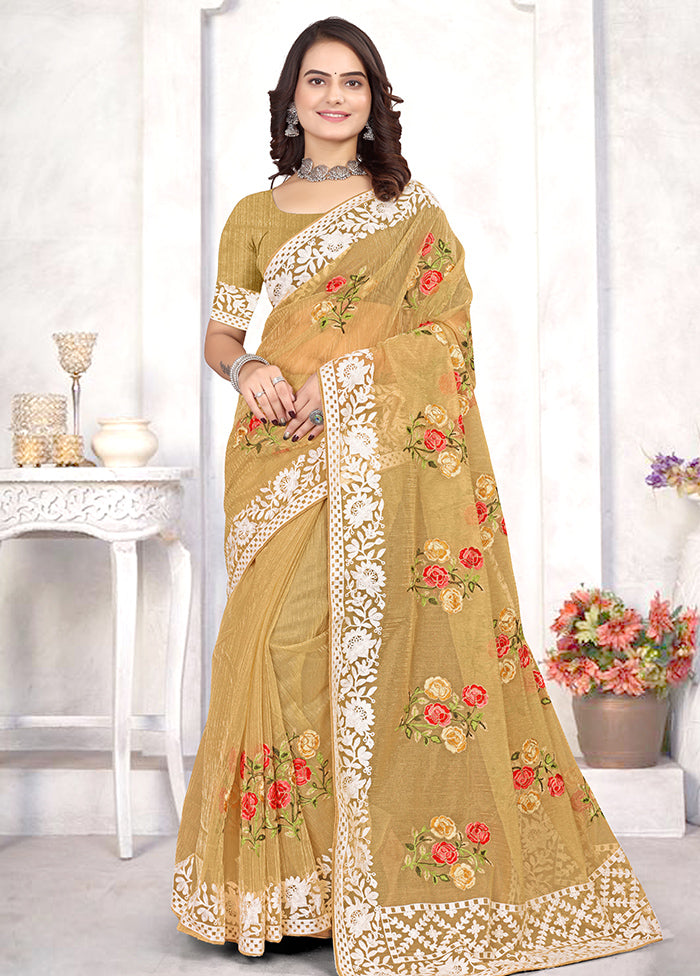 Mustard Organza Saree With Blouse Piece