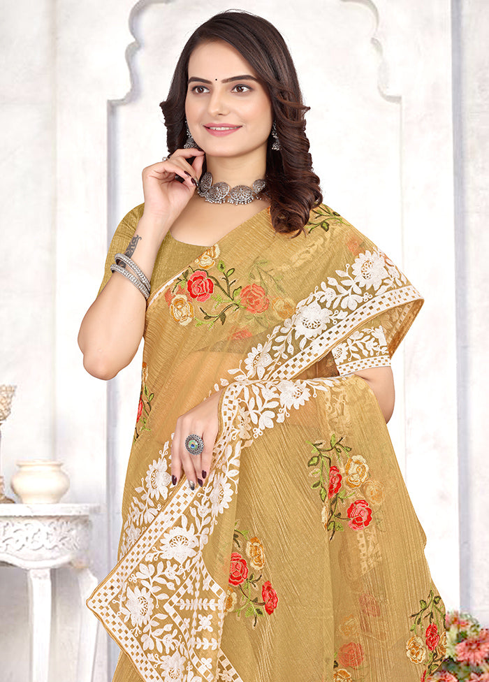 Mustard Organza Saree With Blouse Piece