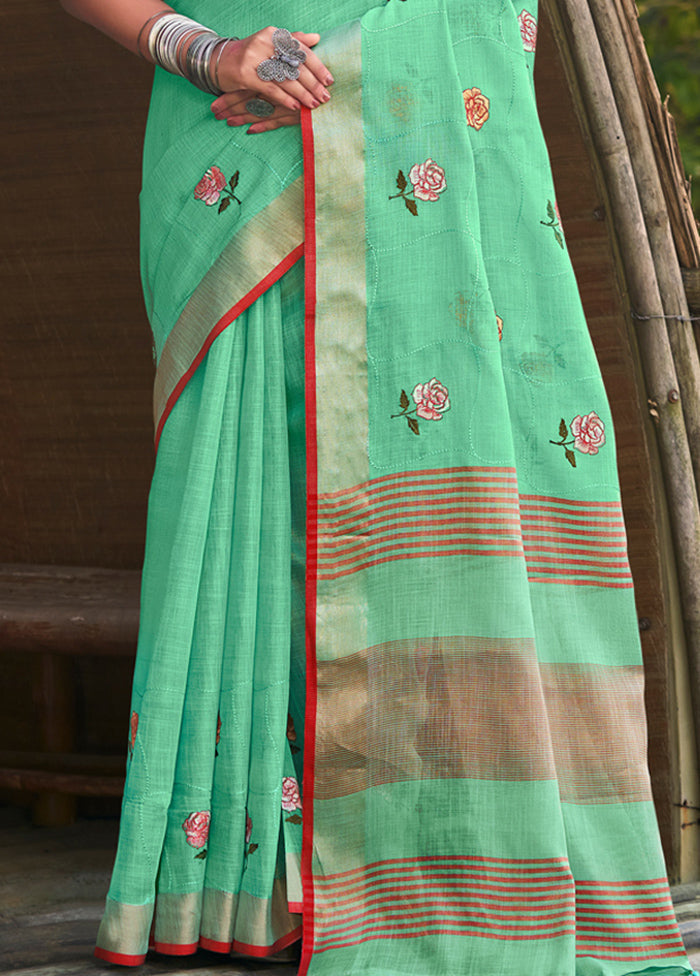 Rama Silk Saree With Blouse Piece