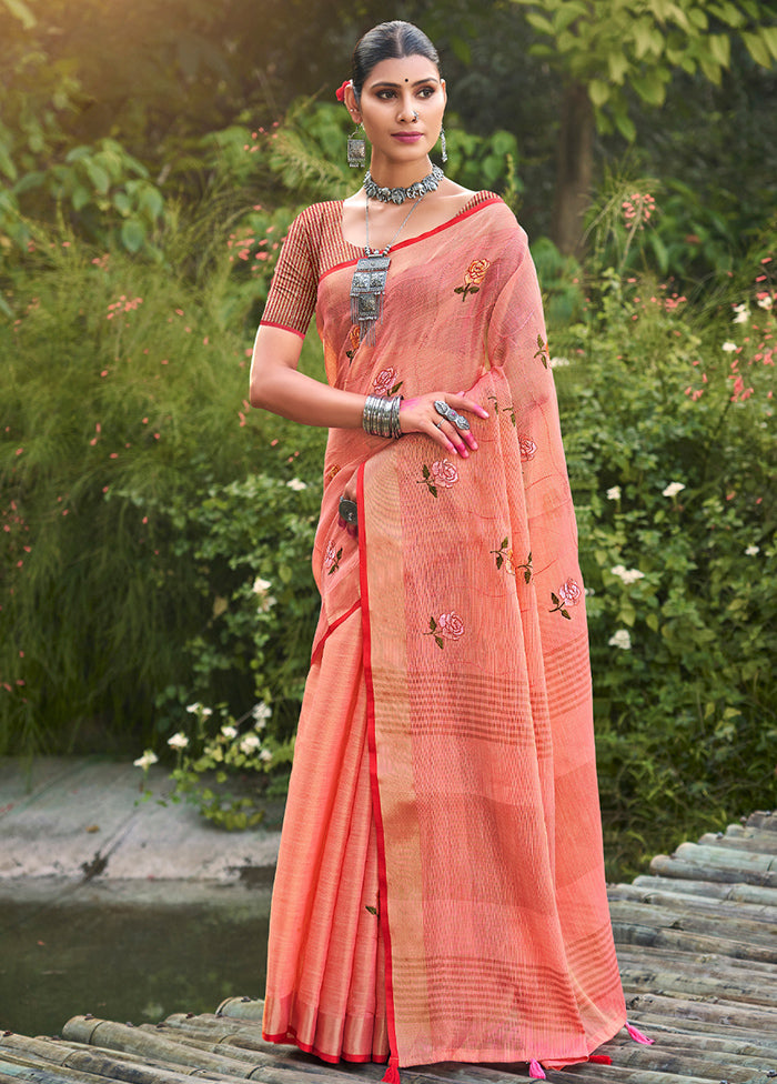 Rust Silk Saree With Blouse Piece