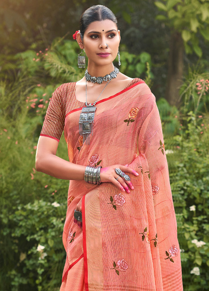 Rust Silk Saree With Blouse Piece