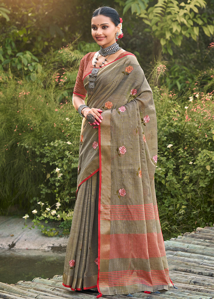 Grey Silk Saree With Blouse Piece