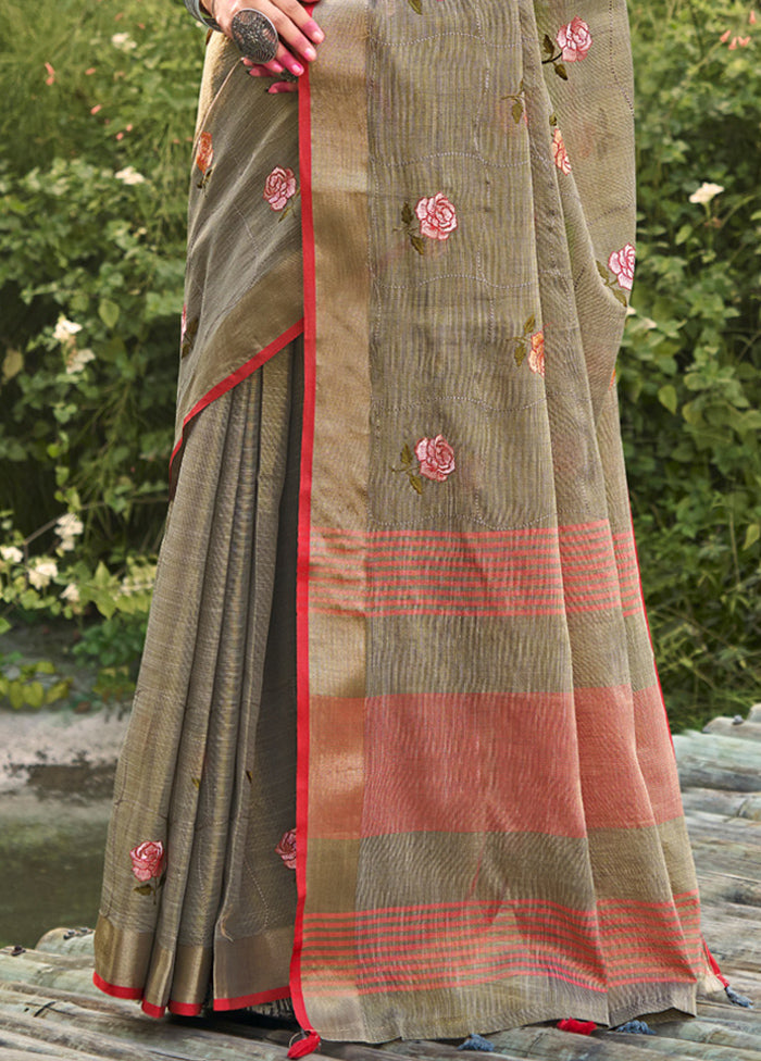 Grey Silk Saree With Blouse Piece