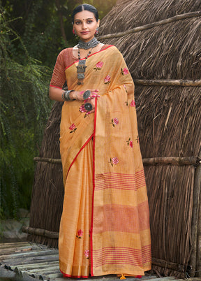 Orange Silk Saree With Blouse Piece