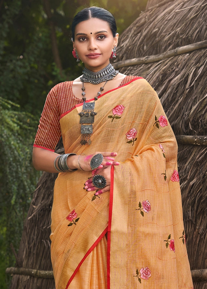 Orange Silk Saree With Blouse Piece