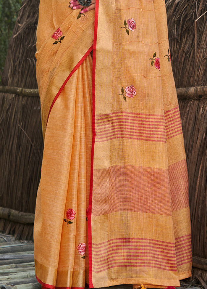 Orange Silk Saree With Blouse Piece