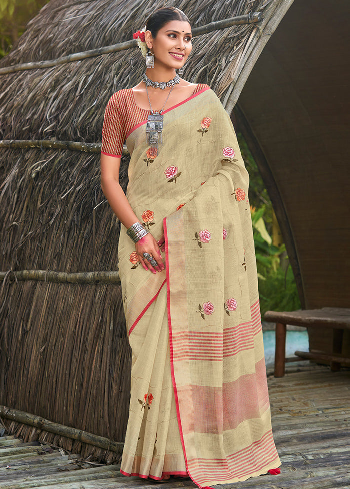 Beige Silk Saree With Blouse Piece