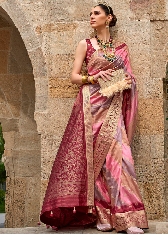 Pink Dupion Silk Saree With Blouse Piece