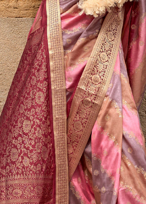 Pink Dupion Silk Saree With Blouse Piece