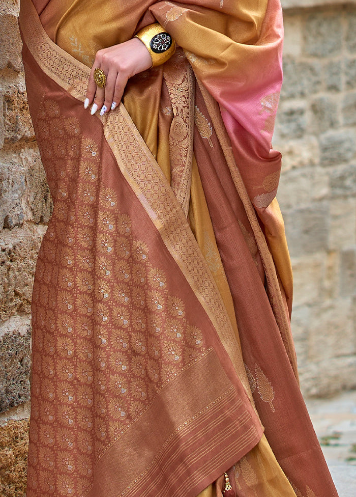 Brown Dupion Silk Saree With Blouse Piece