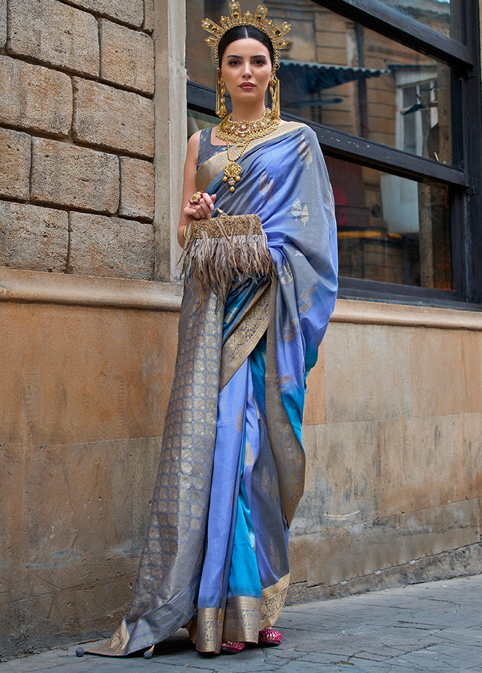 Sky Blue Dupion Silk Saree With Blouse Piece