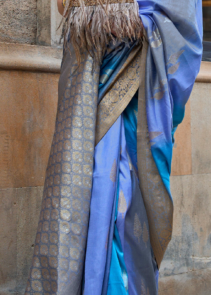 Sky Blue Dupion Silk Saree With Blouse Piece