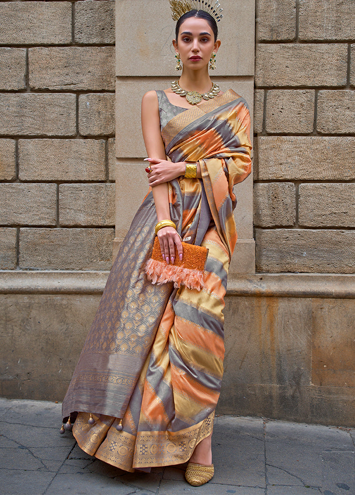 Yellow Dupion Silk Saree With Blouse Piece