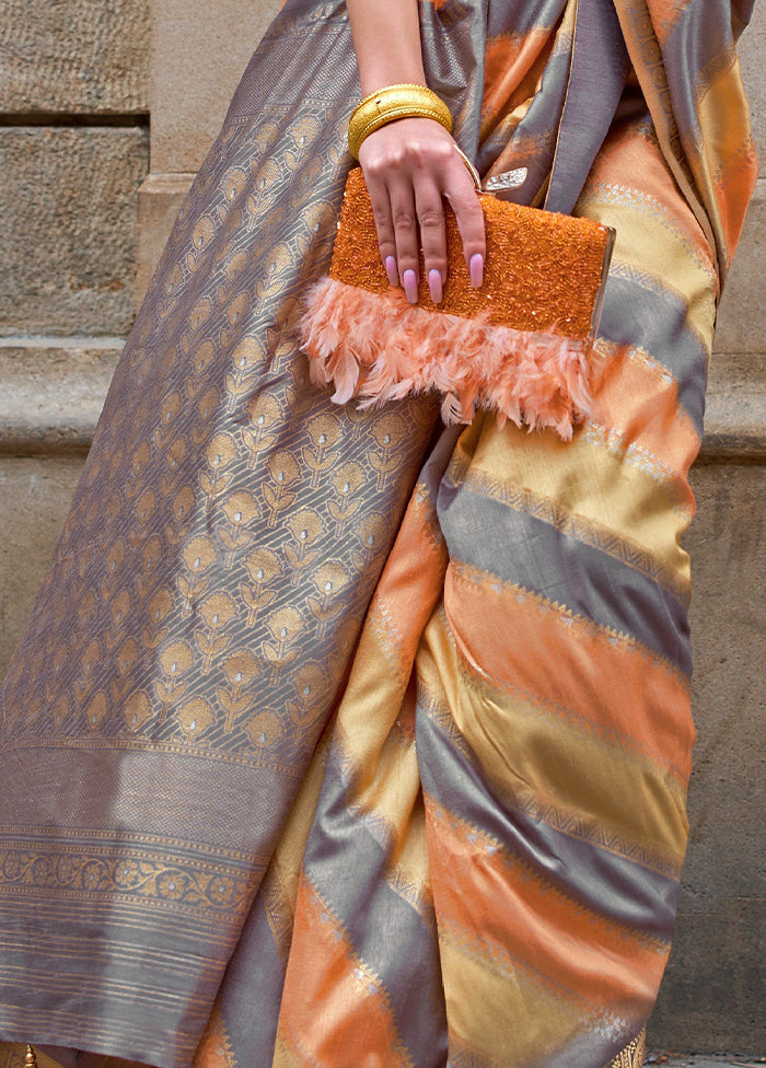 Yellow Dupion Silk Saree With Blouse Piece