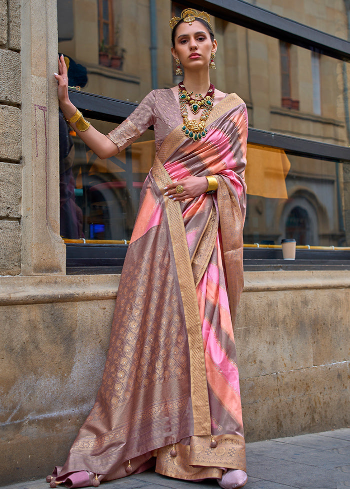 Pink Dupion Silk Saree With Blouse Piece