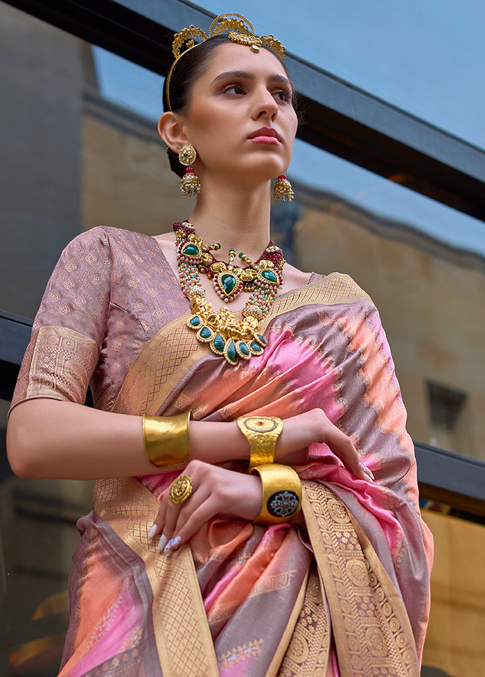 Pink Dupion Silk Saree With Blouse Piece