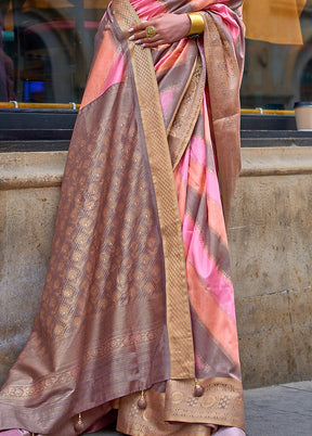 Pink Dupion Silk Saree With Blouse Piece