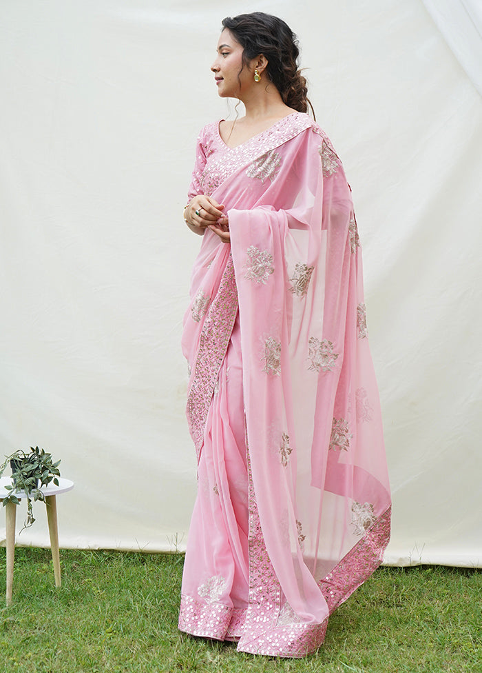 Pink Georgette Saree With Blouse Piece