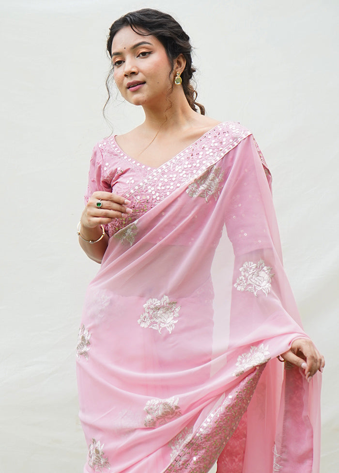 Pink Georgette Saree With Blouse Piece