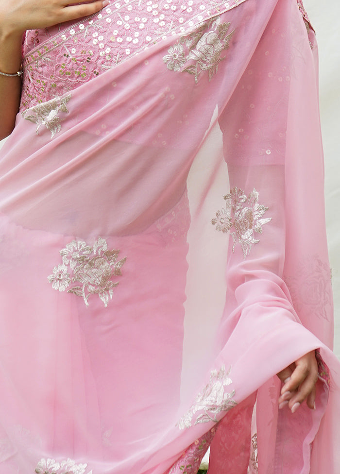 Pink Georgette Saree With Blouse Piece