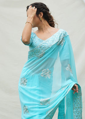 Sea Green Georgette Saree With Blouse Piece