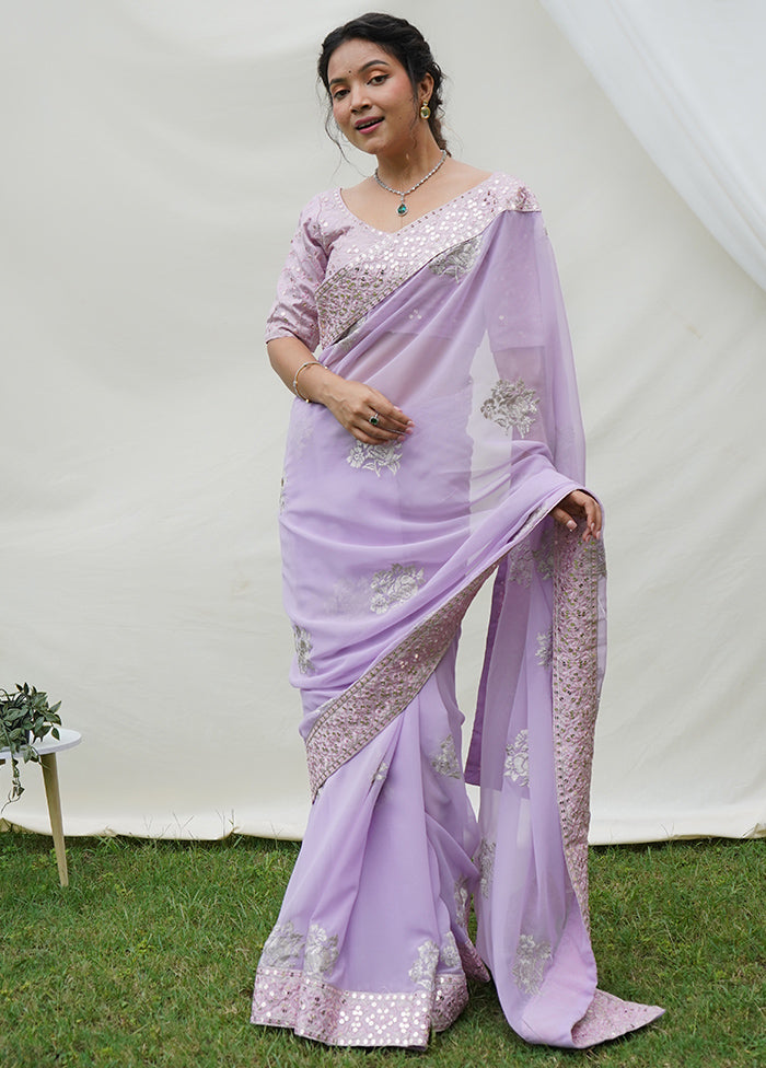 Purple Georgette Saree With Blouse Piece