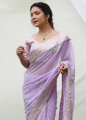 Purple Georgette Saree With Blouse Piece