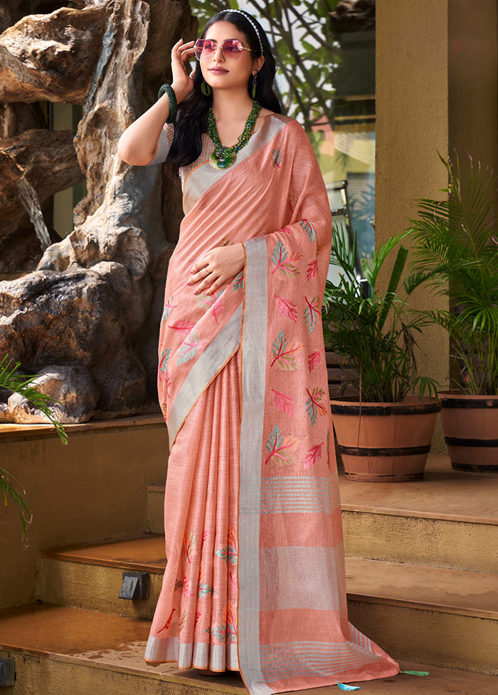 Peach Silk Saree With Blouse Piece