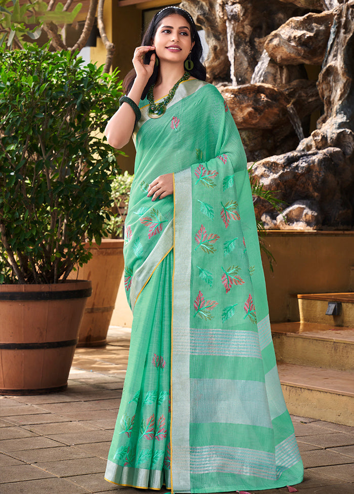 Sea Green Silk Saree With Blouse Piece