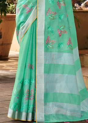 Sea Green Silk Saree With Blouse Piece