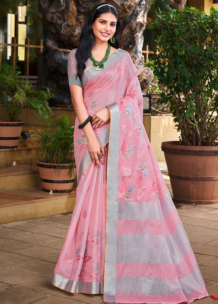 Pink Silk Saree With Blouse Piece