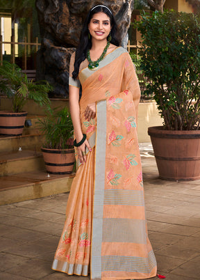 Orange Silk Saree With Blouse Piece