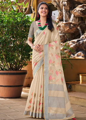 Beige Silk Saree With Blouse Piece