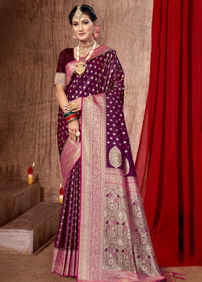 Purple Dupion Silk Saree With Blouse Piece