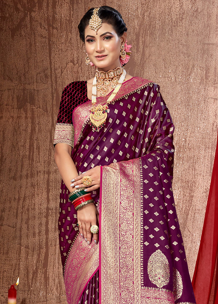 Purple Dupion Silk Saree With Blouse Piece