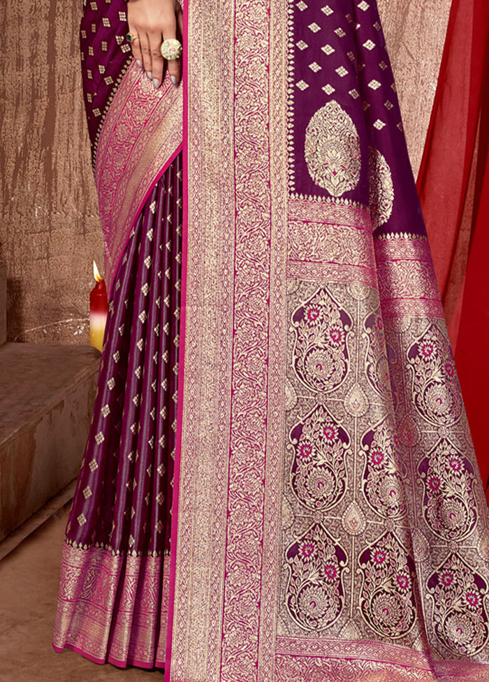 Purple Dupion Silk Saree With Blouse Piece