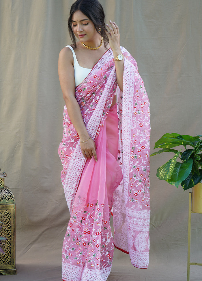 Pink Organza Saree With Blouse Piece