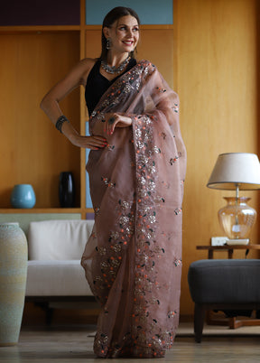 Brown Organza Saree With Blouse Piece