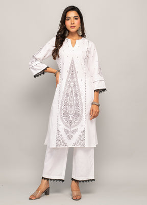 2 Pc White Readymade Cotton Kurti Set