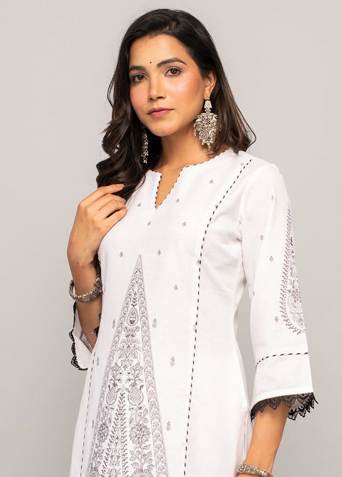 2 Pc White Readymade Cotton Kurti Set