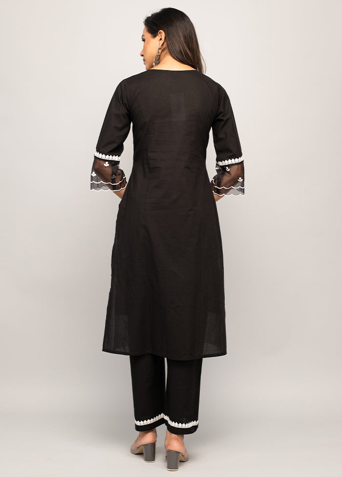 2 Pc Black Readymade Cotton Kurti Set