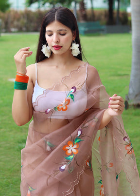 Brown Organza Saree With Blouse Piece