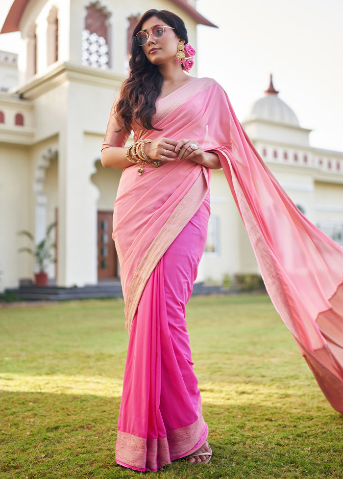 Pink Georgette Saree With Blouse Piece