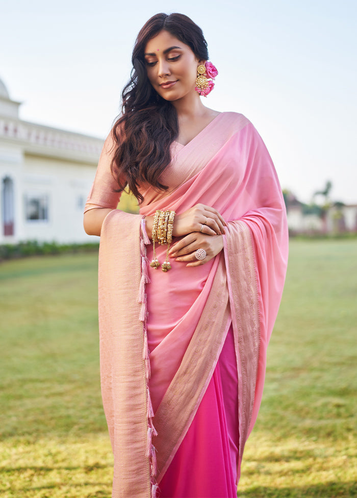 Pink Georgette Saree With Blouse Piece