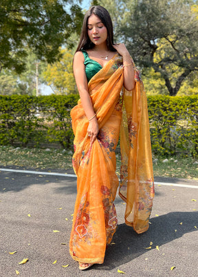 Mustard Organza Saree With Blouse Piece