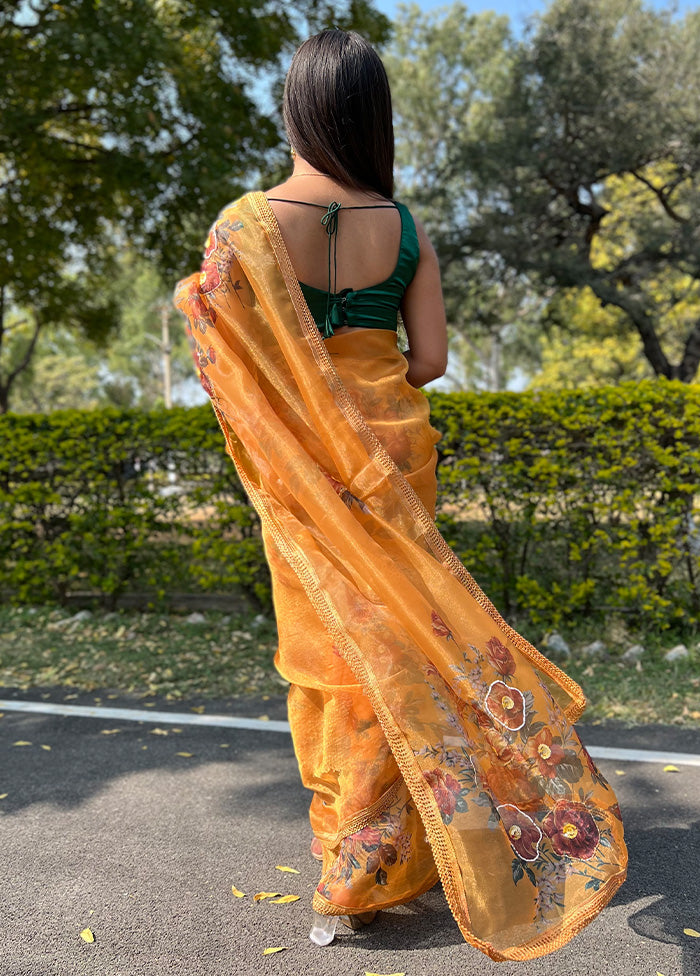 Mustard Organza Saree With Blouse Piece