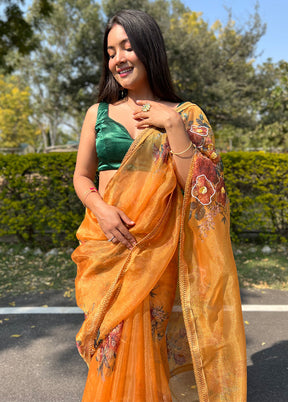 Mustard Organza Saree With Blouse Piece